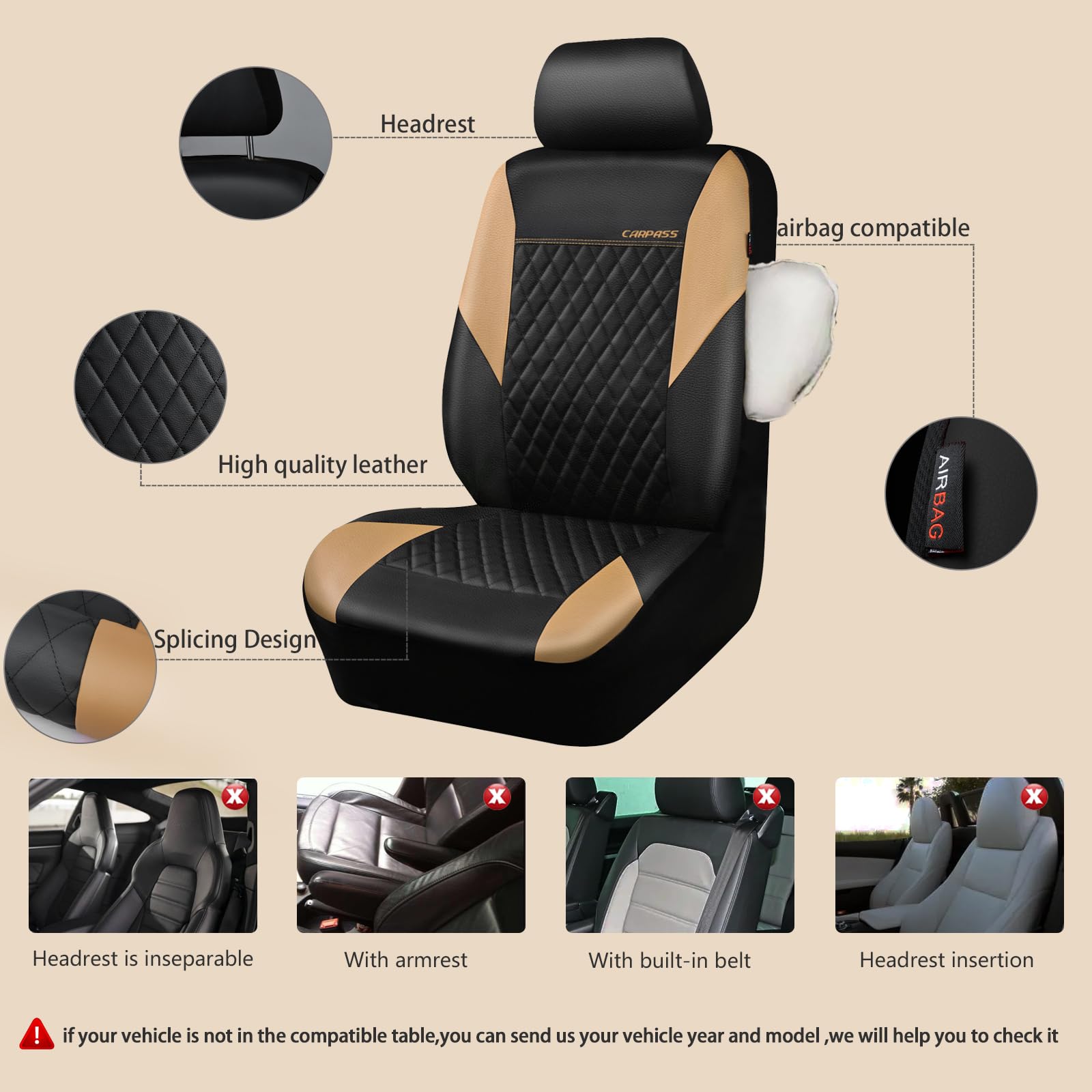 CAR PASS easy-install front seat cover with removable headrests for quick refresh