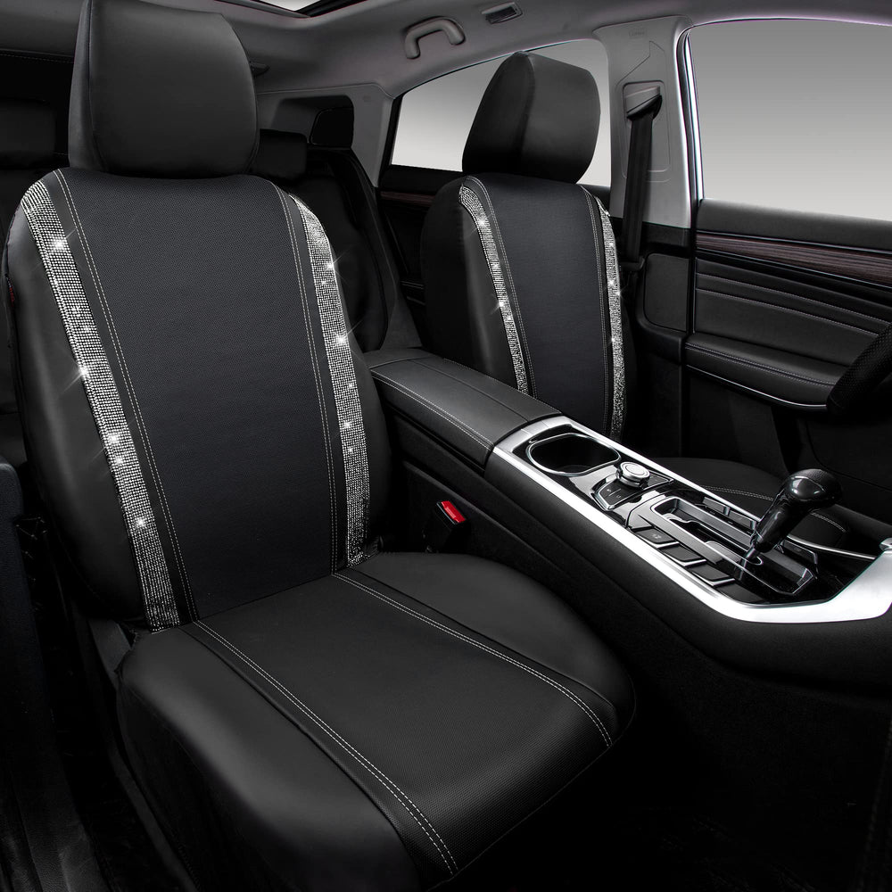 CAR PASS easy-install kit highlights two seat covers and removable headrests for quick setup