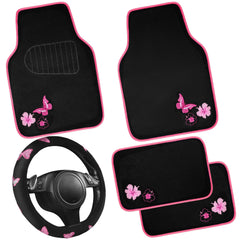 CAR PASS pink butterfly steering wheel cover with detailed embroidery for grip and style
