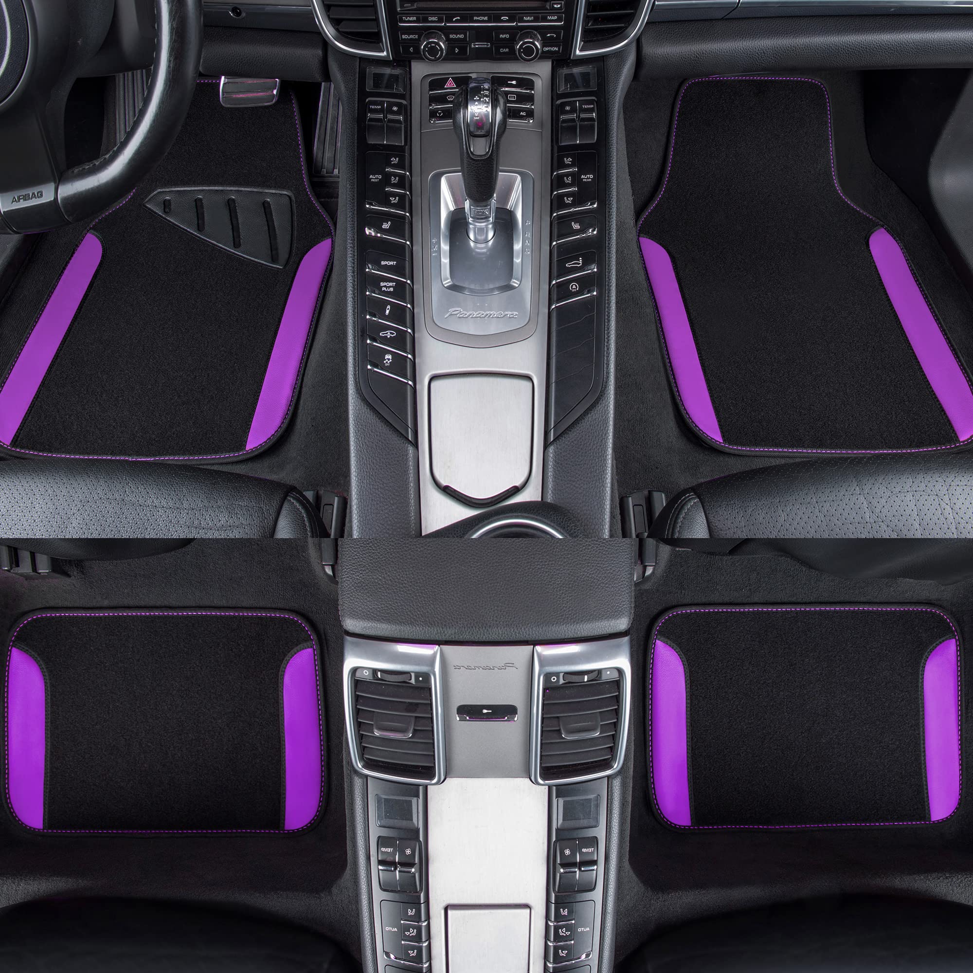 CAR PASS faux leather floor mats closeup showing premium texture and easy-clean surface.