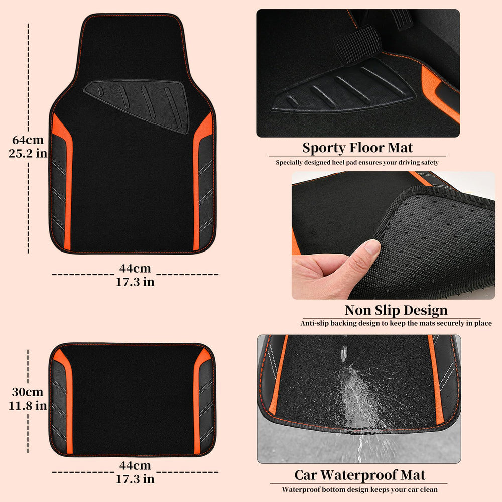 CAR PASS front floor mats with nibbed backing stay in place.