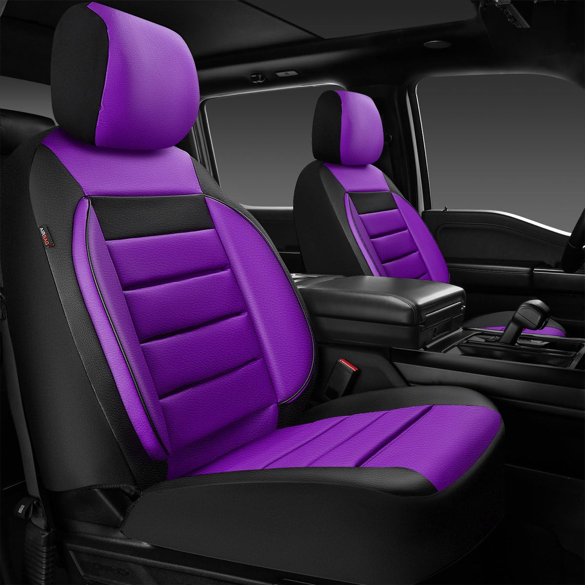 CAR PASS leather front seat cover in black purple; stylish upgrade and enhanced comfort