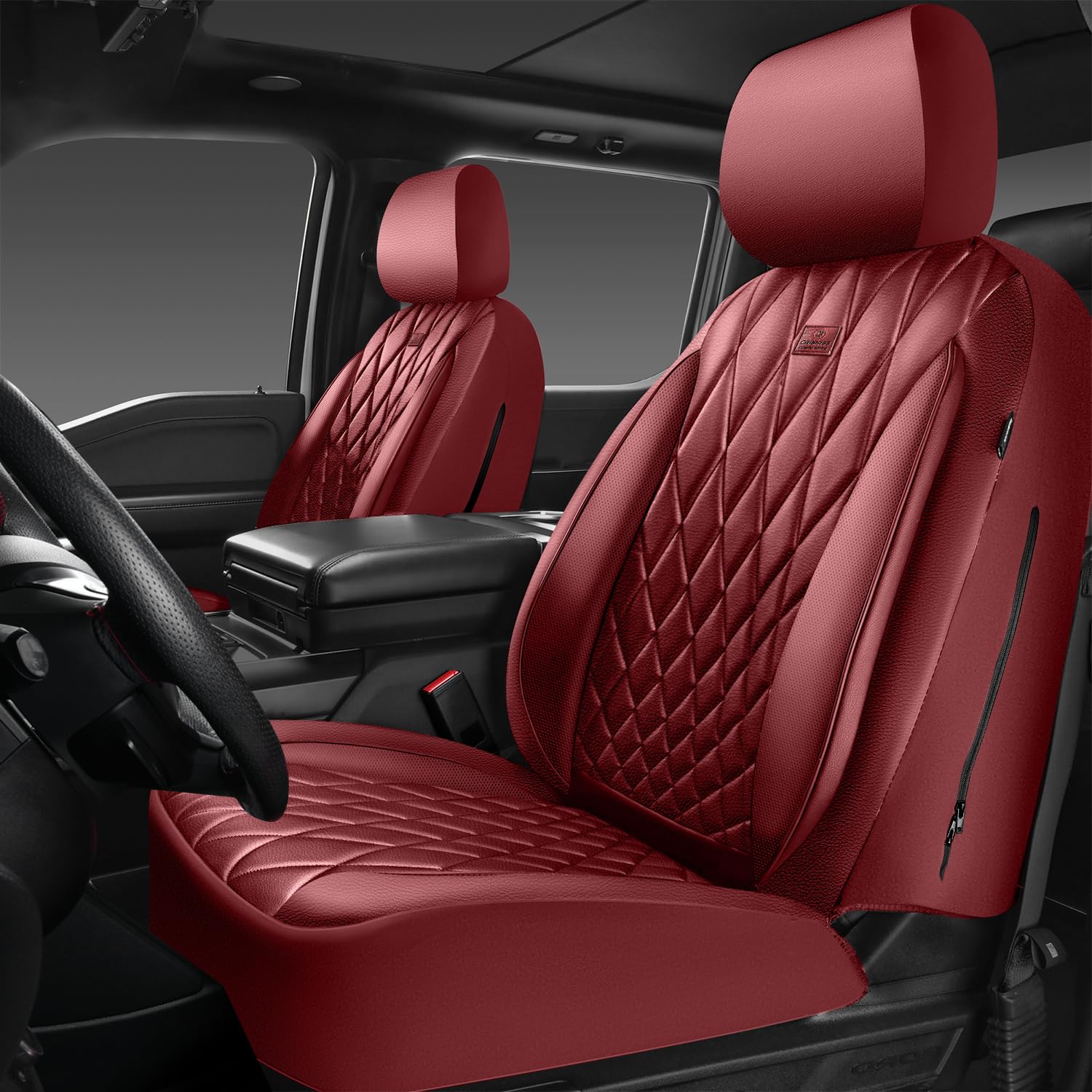 CAR PASS front seat covers in luxury faux leather protect seats with premium style and easy cleaning.