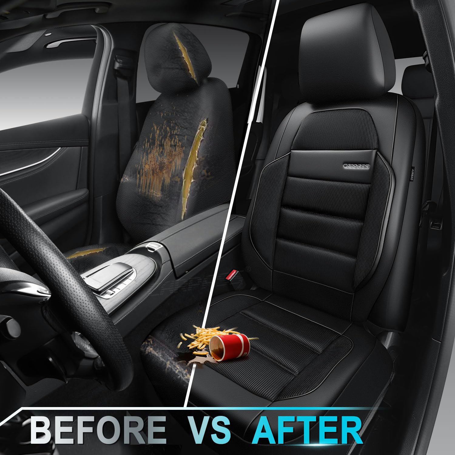 CAR PASS full-protection seat cover front shields from spills, dust, and pet hair.