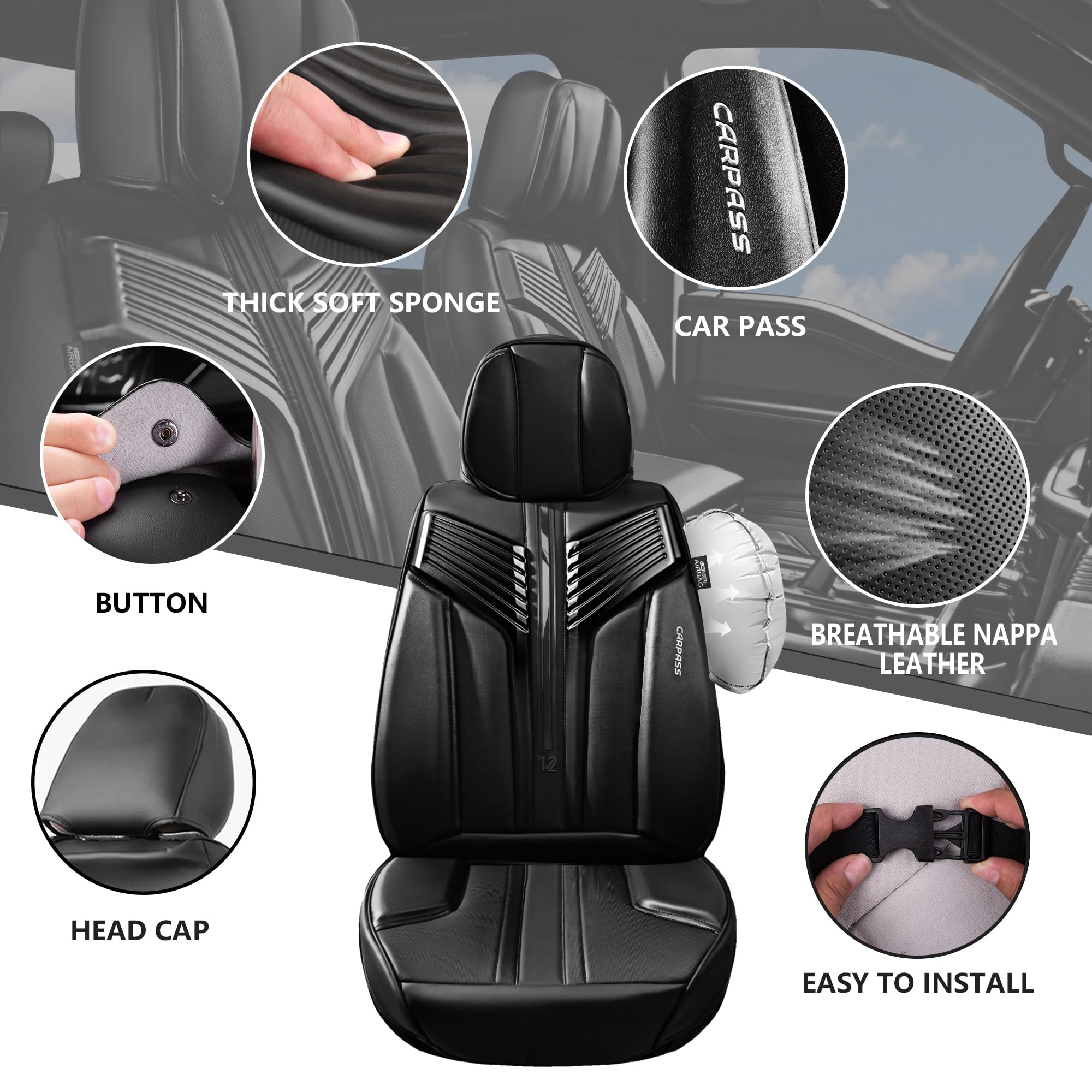 CAR PASS headrest covers included for complete seat protection