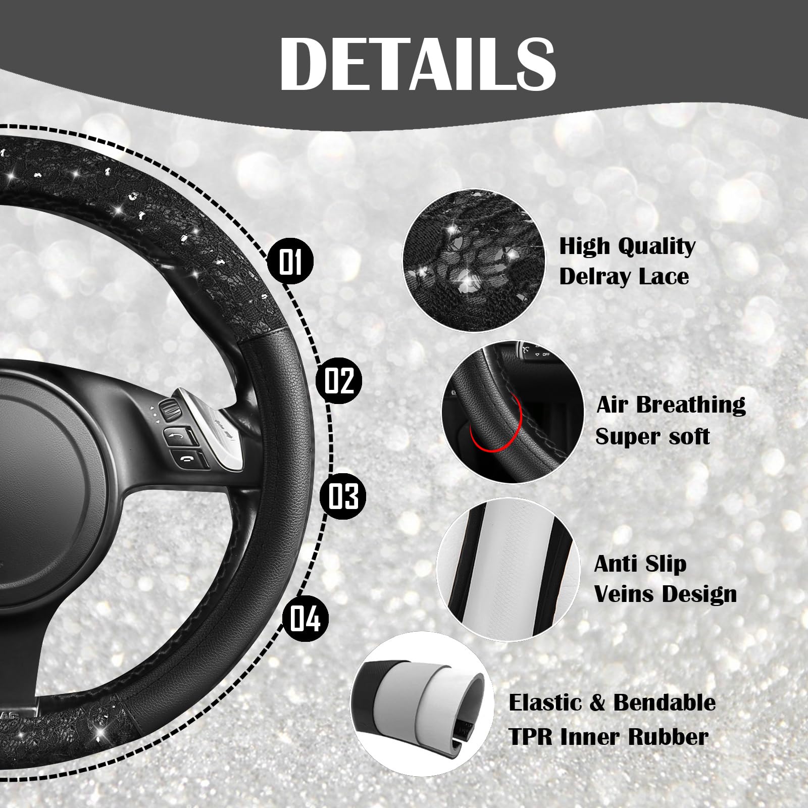CAR PASS lace leather texture detail enhances interior elegance.