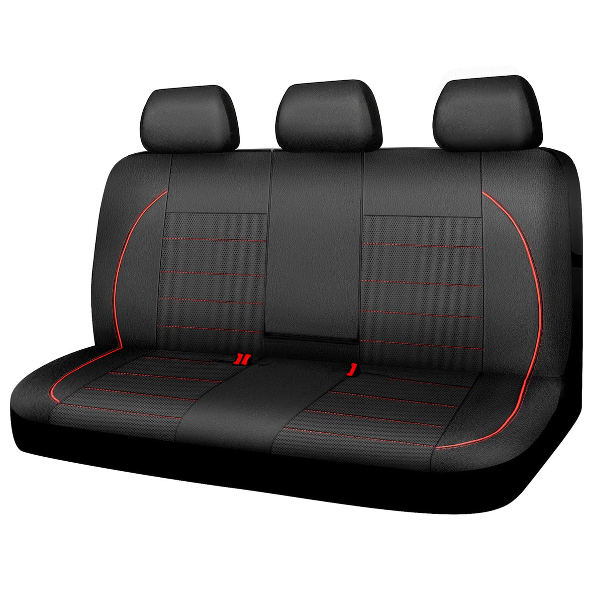 CAR PASS leather back seat cover with full-coverage fit and stylish black-red design.