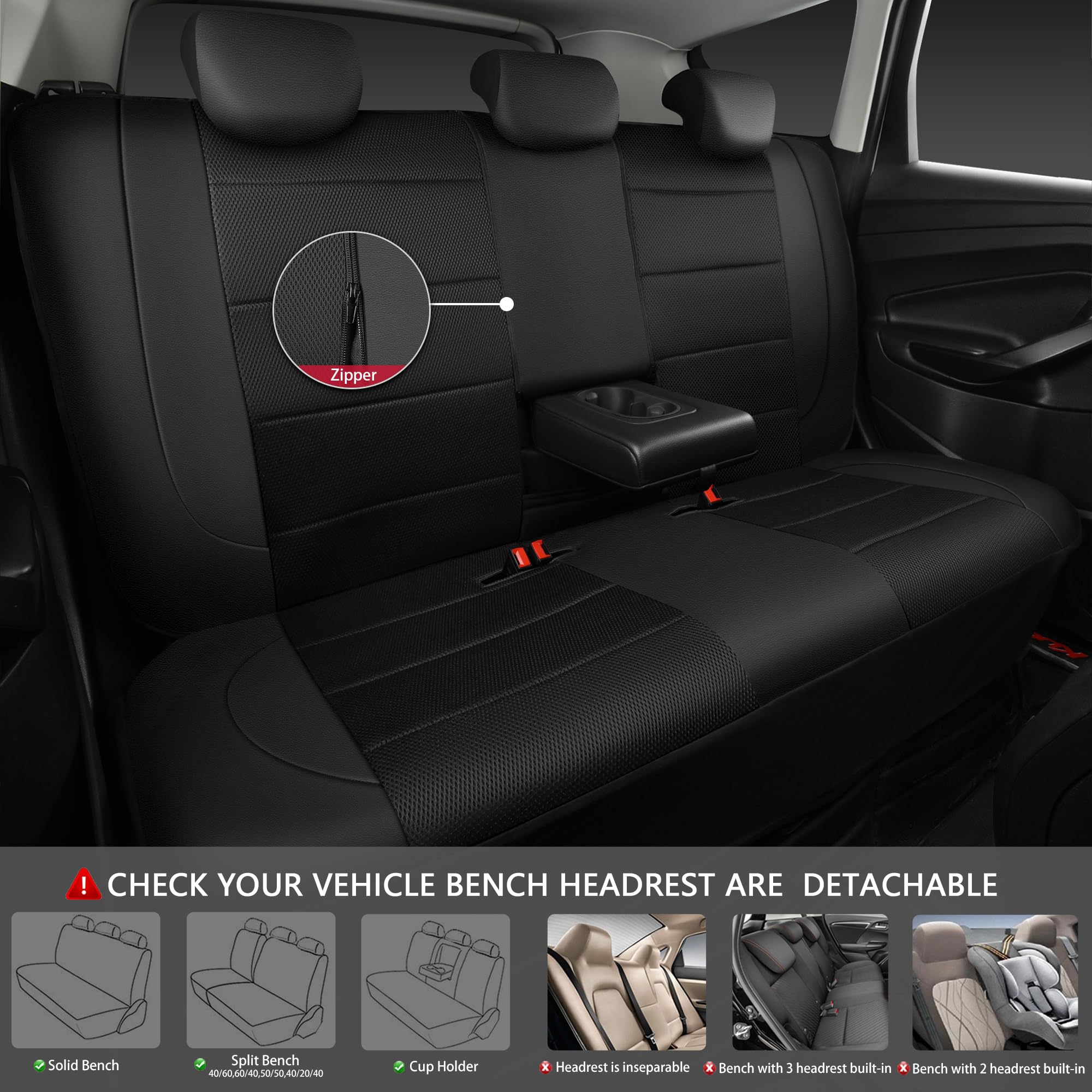 CAR PASS leather back seat cover side fit demonstrates secure installation
