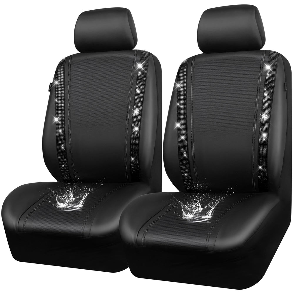 CAR PASS leather bling diamond front seat cover left adds sparkling protection.