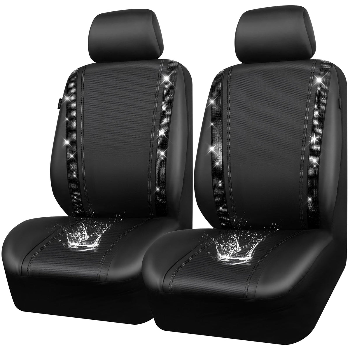 CAR PASS leather bling diamond front seat cover left adds sparkling protection.