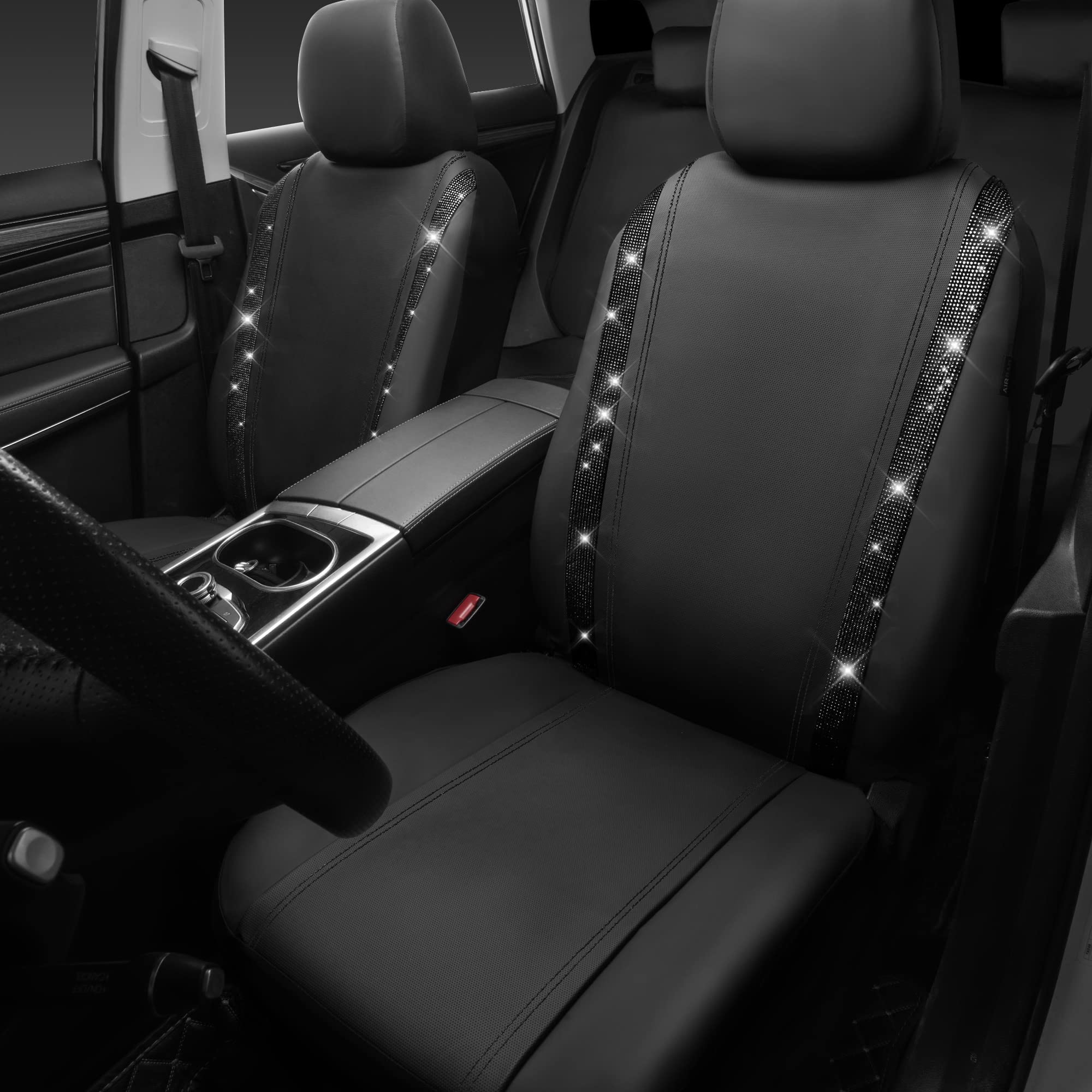 CAR PASS leather bling diamond front seat cover right adds sparkling protection.