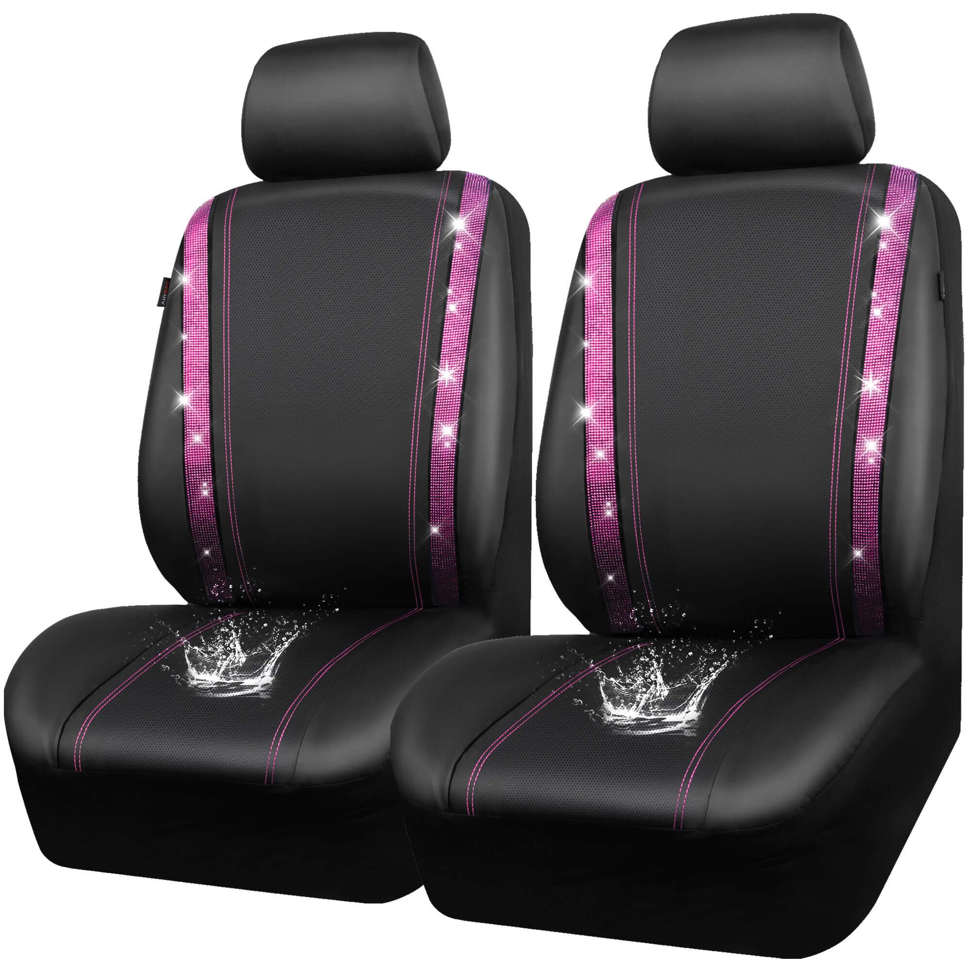 CAR PASS leather bling diamond seat cover front-left view enhances interior style and protection