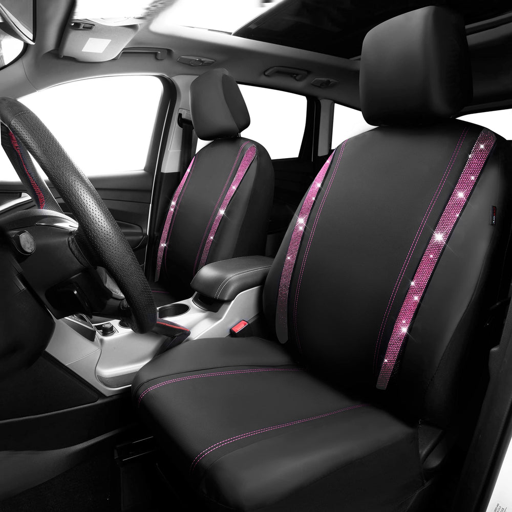 CAR PASS leather bling seat cover closeup highlights crystal detailing and premium craft