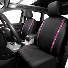 CAR PASS leather bling seat cover closeup highlights crystal detailing and premium craft