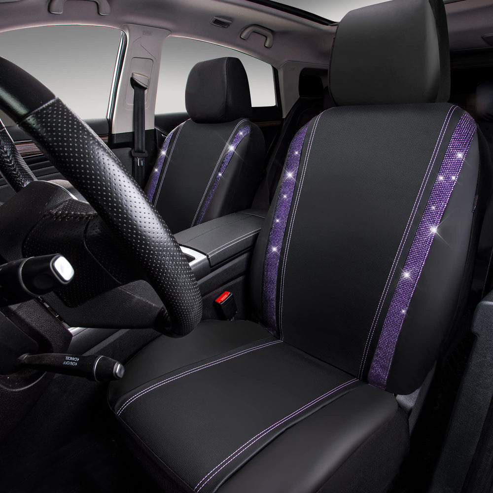 CAR PASS Leather Diamond Bling Seat Cover front-right view adds glamour and protection