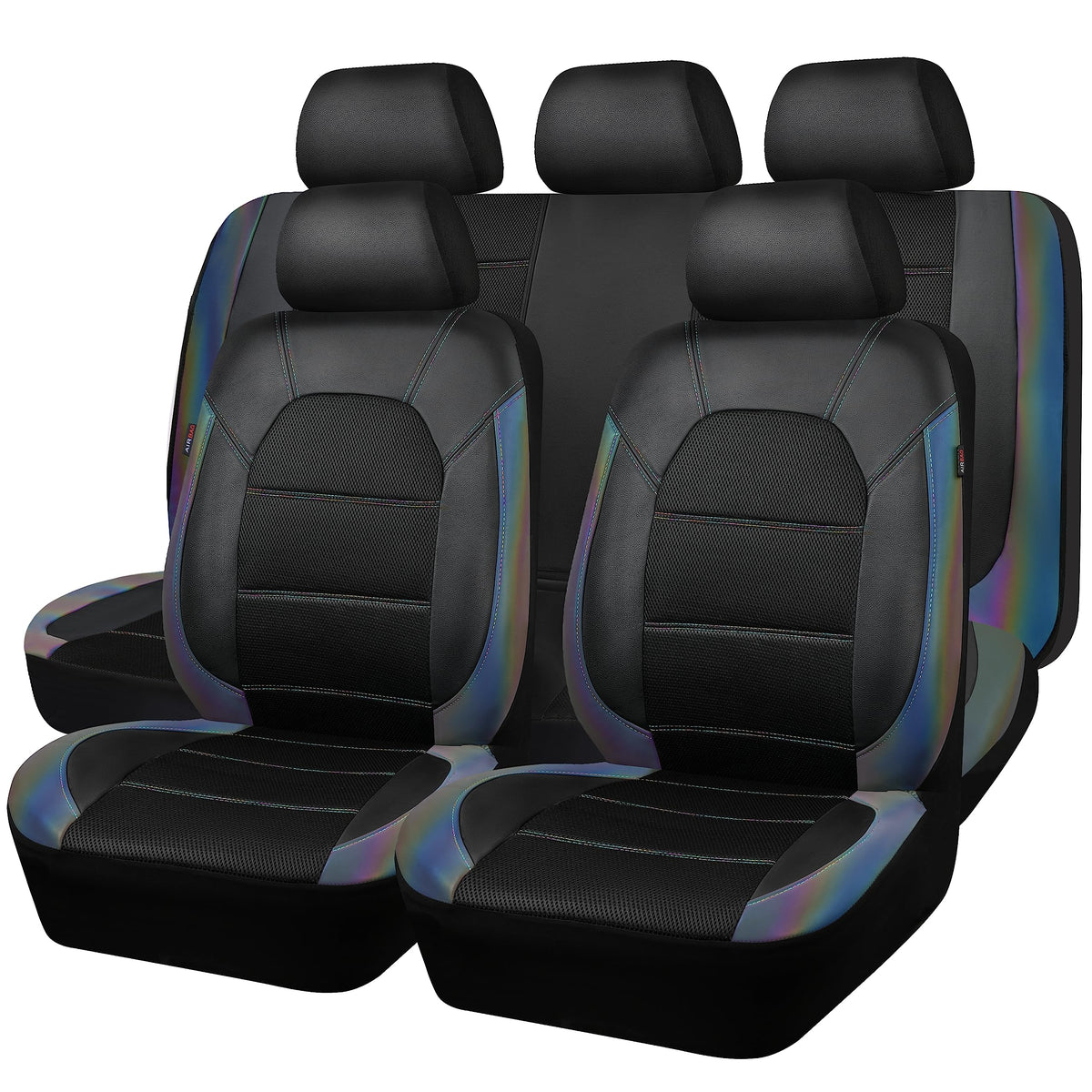 CAR PASS leather seat cover in a chameleon iridescent finish adds interior style.