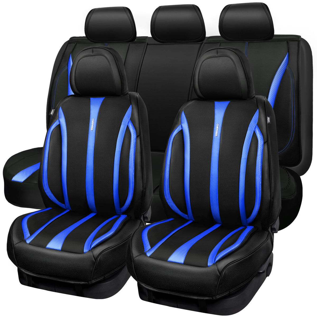 CAR PASS leather full set in blue carbon fiber for breathable waterproof protection