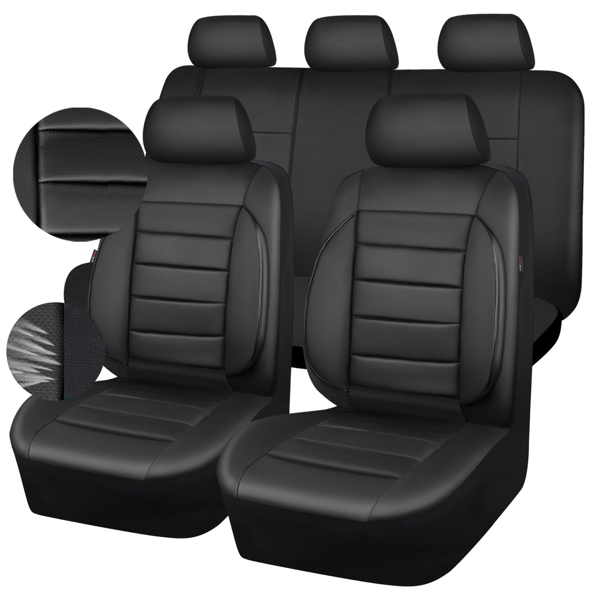 CAR PASS leather seat covers front view shows universal fit and stylish look.
