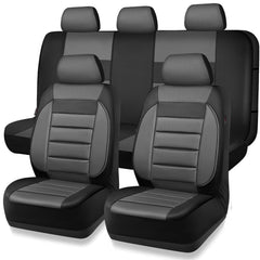 CAR PASS leather seat covers full-set gray-black front view with luxury protection.