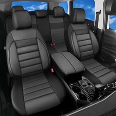 CAR PASS leather seat covers full-set gray-black rear view protects back seats.
