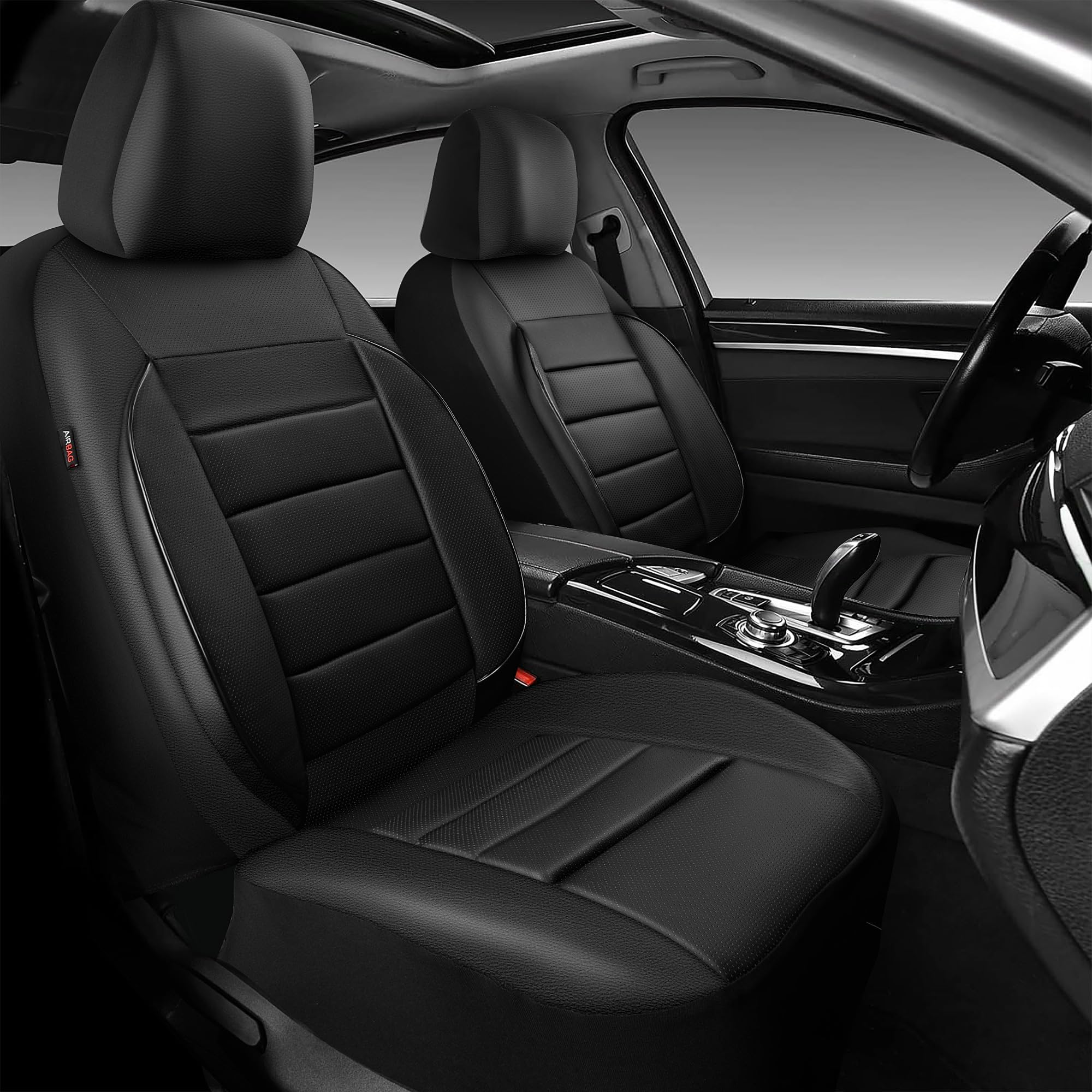CAR PASS leather seat covers back view demonstrates full-seat coverage.