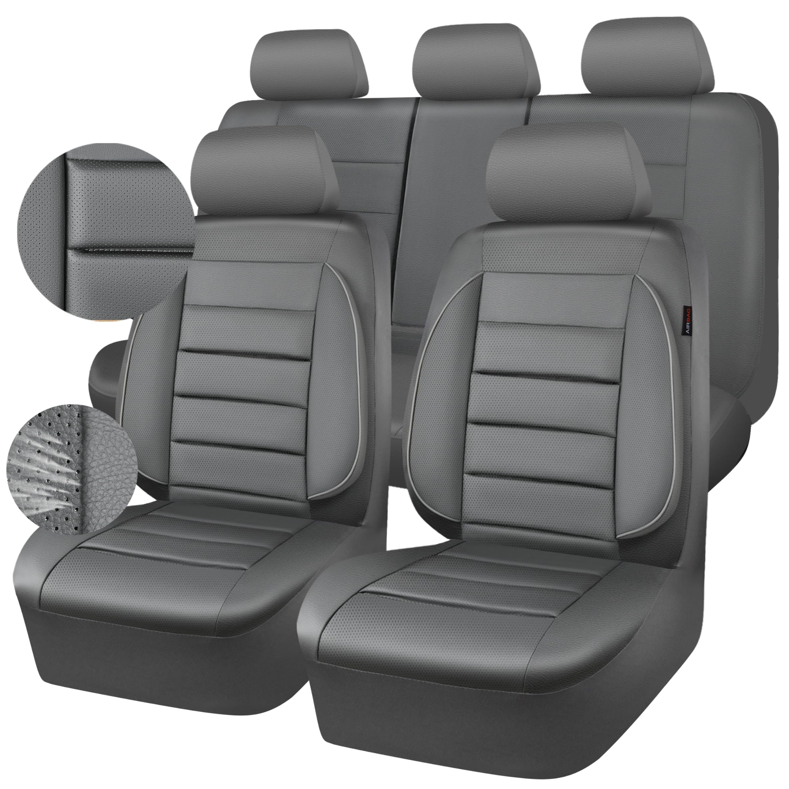 CAR PASS leather seat covers gray, front view, luxury protection for the vehicle interior.