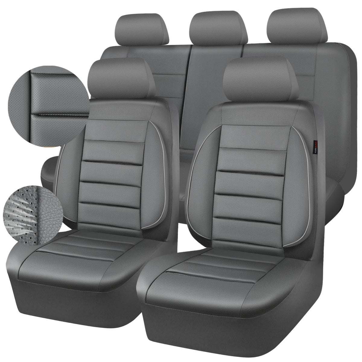 CAR PASS leather seat covers gray, front view, luxury protection for the vehicle interior.