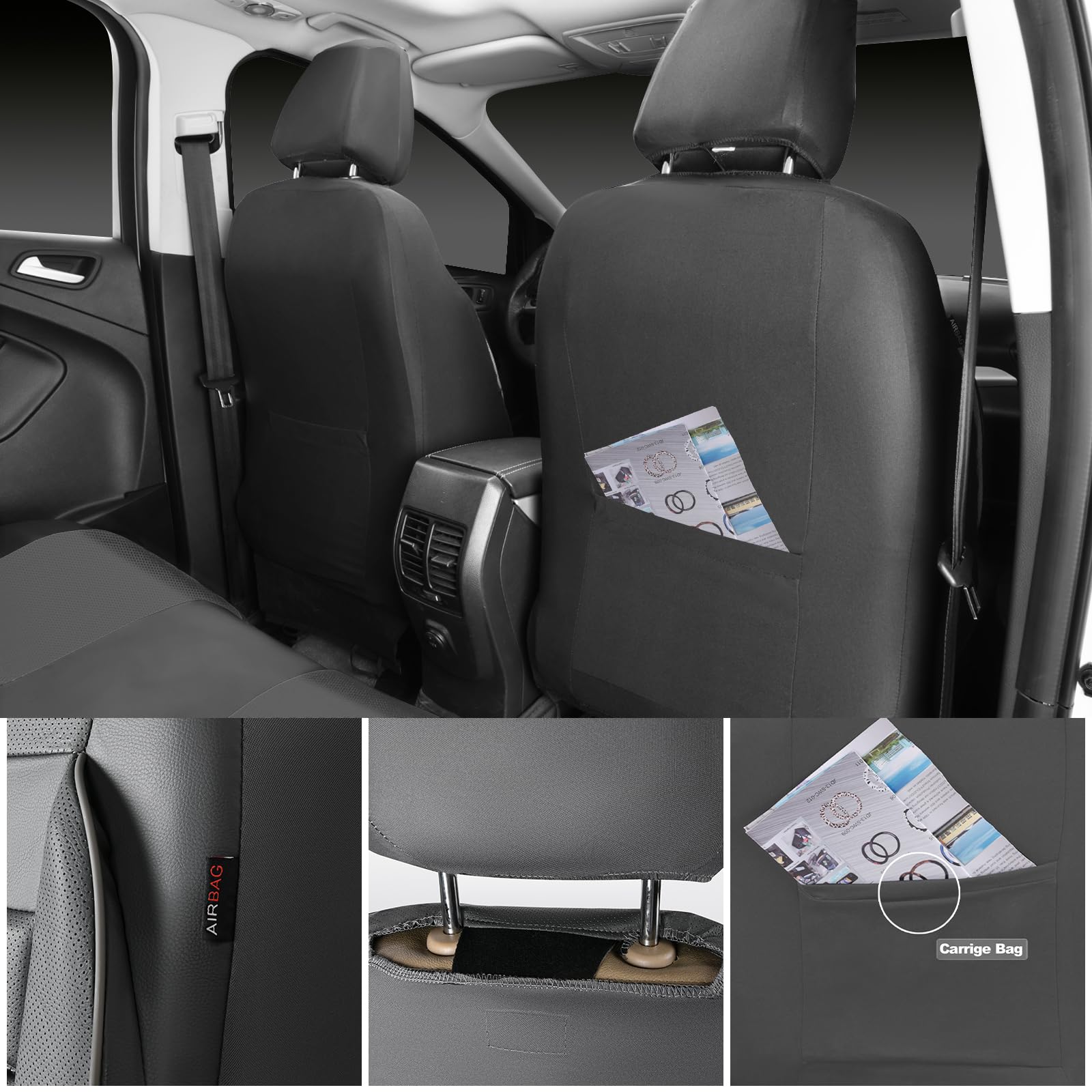 CAR PASS water-resistant gray seat covers, interior protection against spills.