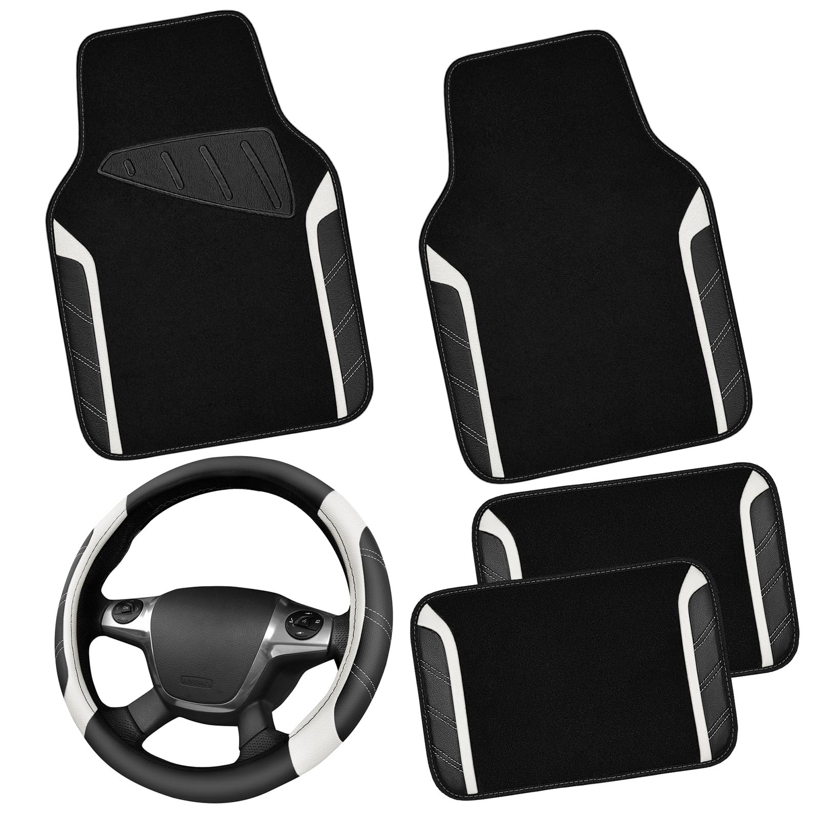 CAR PASS leather steering wheel cover for 14.5–15 inch wheels with secure grip.