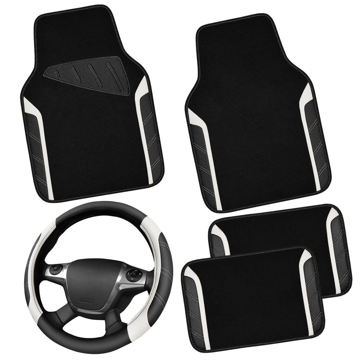 CAR PASS leather steering wheel cover for 14.5–15 inch wheels with secure grip.