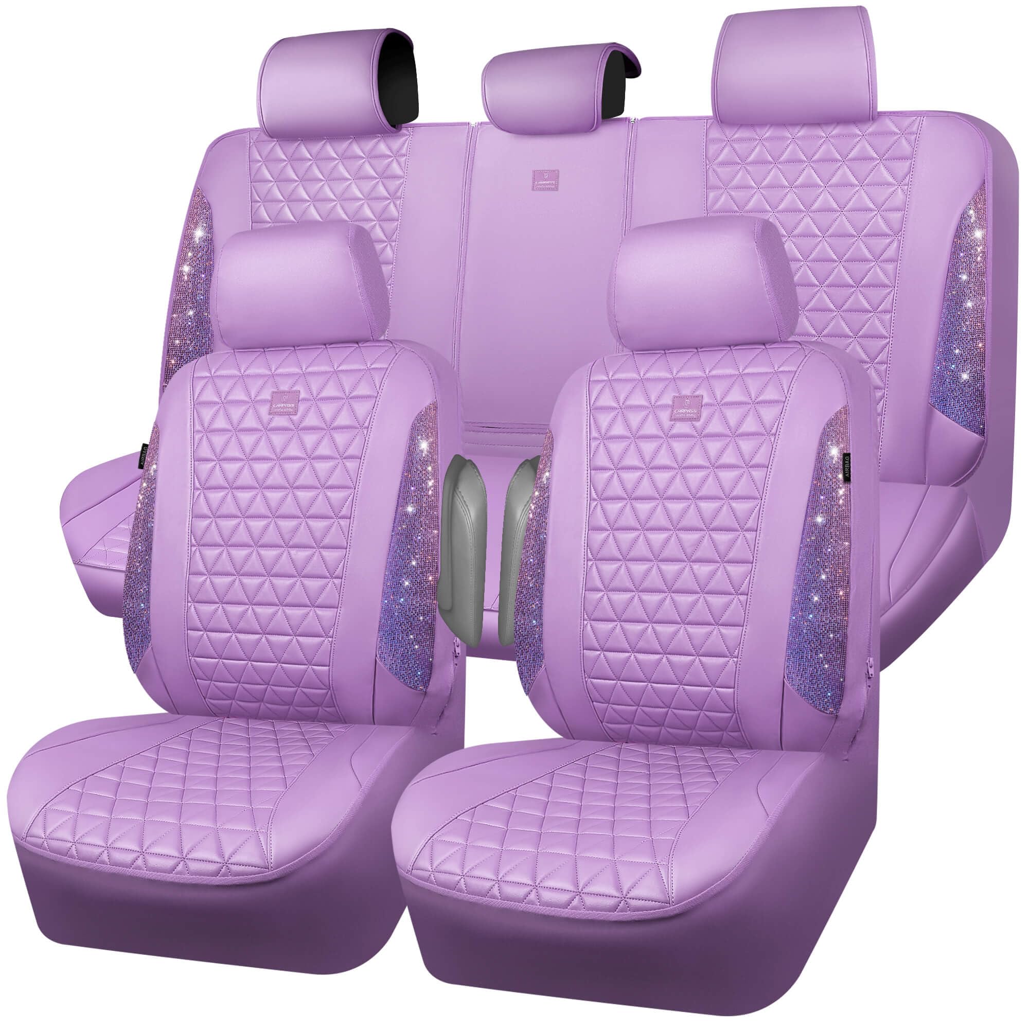 CAR PASS light purple bling-diamond front-left seat cover sparkles and protects.