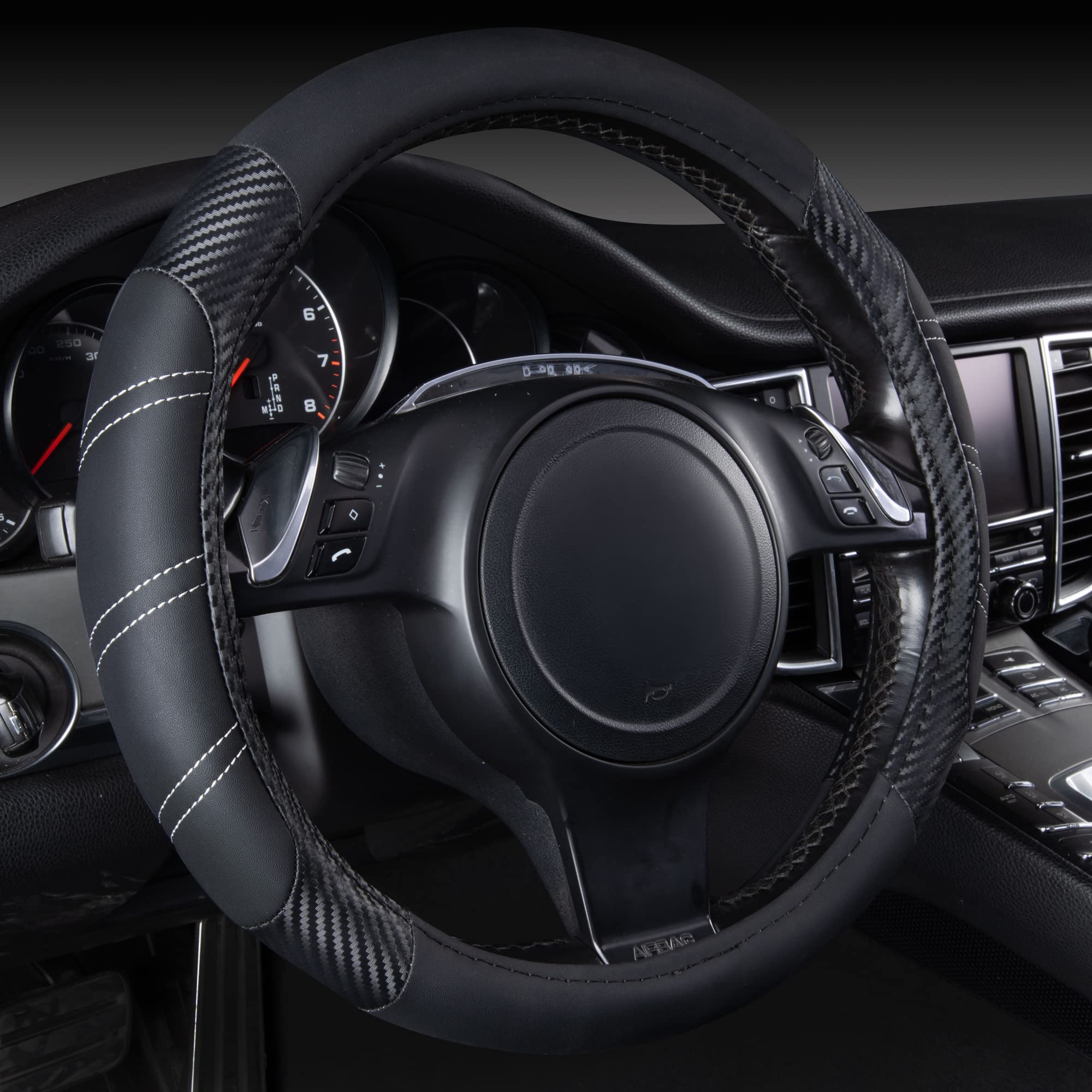 CAR PASS Line Rider microfiber leather cover for steering wheel with durable grip