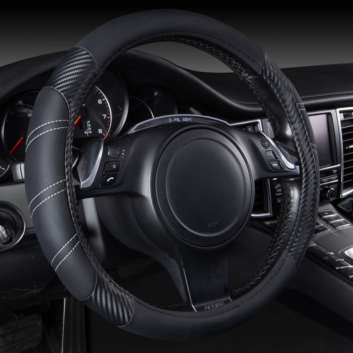 CAR PASS Line Rider microfiber leather cover for steering wheel with durable grip