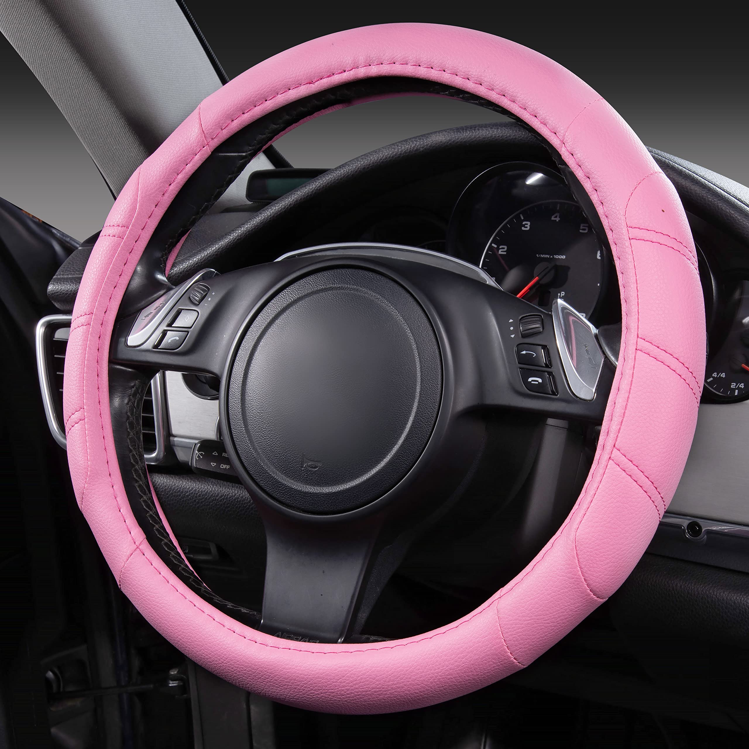 CAR PASS Line Rider pink steering wheel cover close-up shows soft microfiber texture for comfort