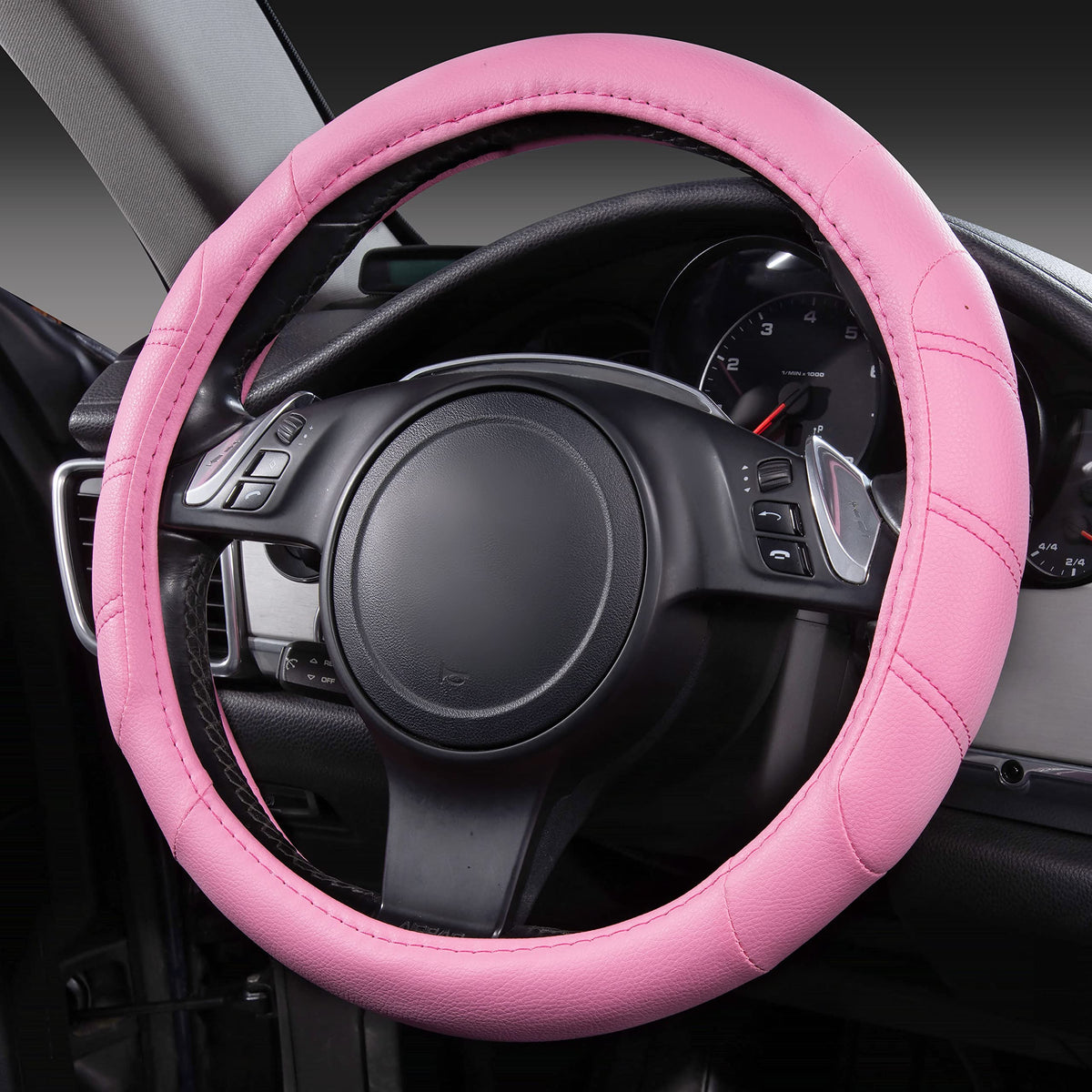 CAR PASS Line Rider pink steering wheel cover close-up shows soft microfiber texture for comfort