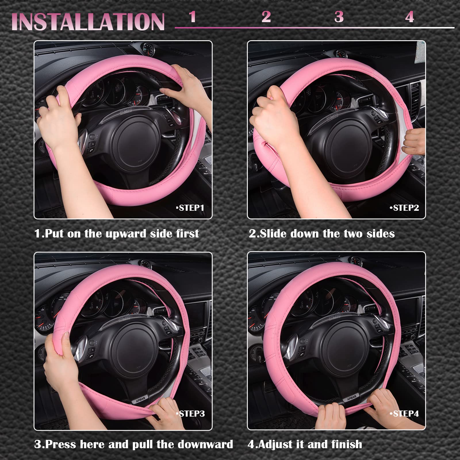 CAR PASS Line Rider pink steering cover padded sides boost hand comfort