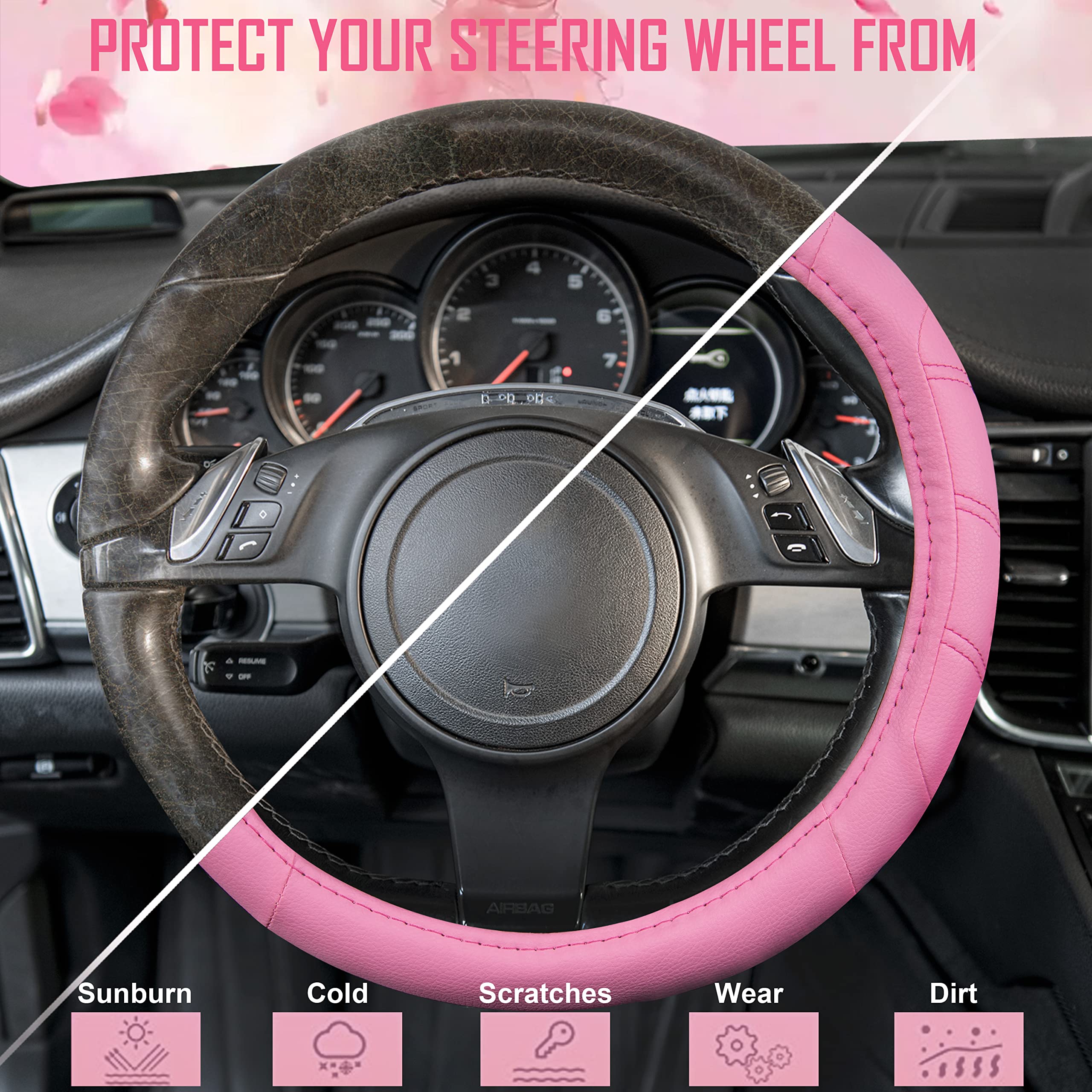 CAR PASS Line Rider pink cover on wheel for universal fit across many cars