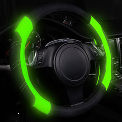 CAR PASS Line Rider glow-green steering cover enhances night visibility and style.