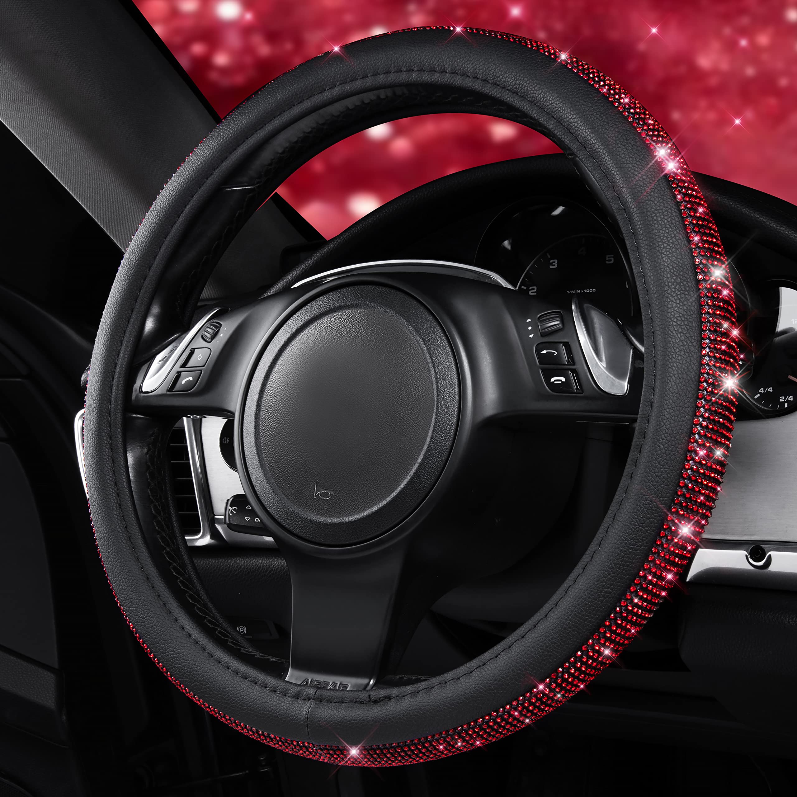 CAR PASS Luxury fashion steering wheel cover adds a chic interior sparkle.