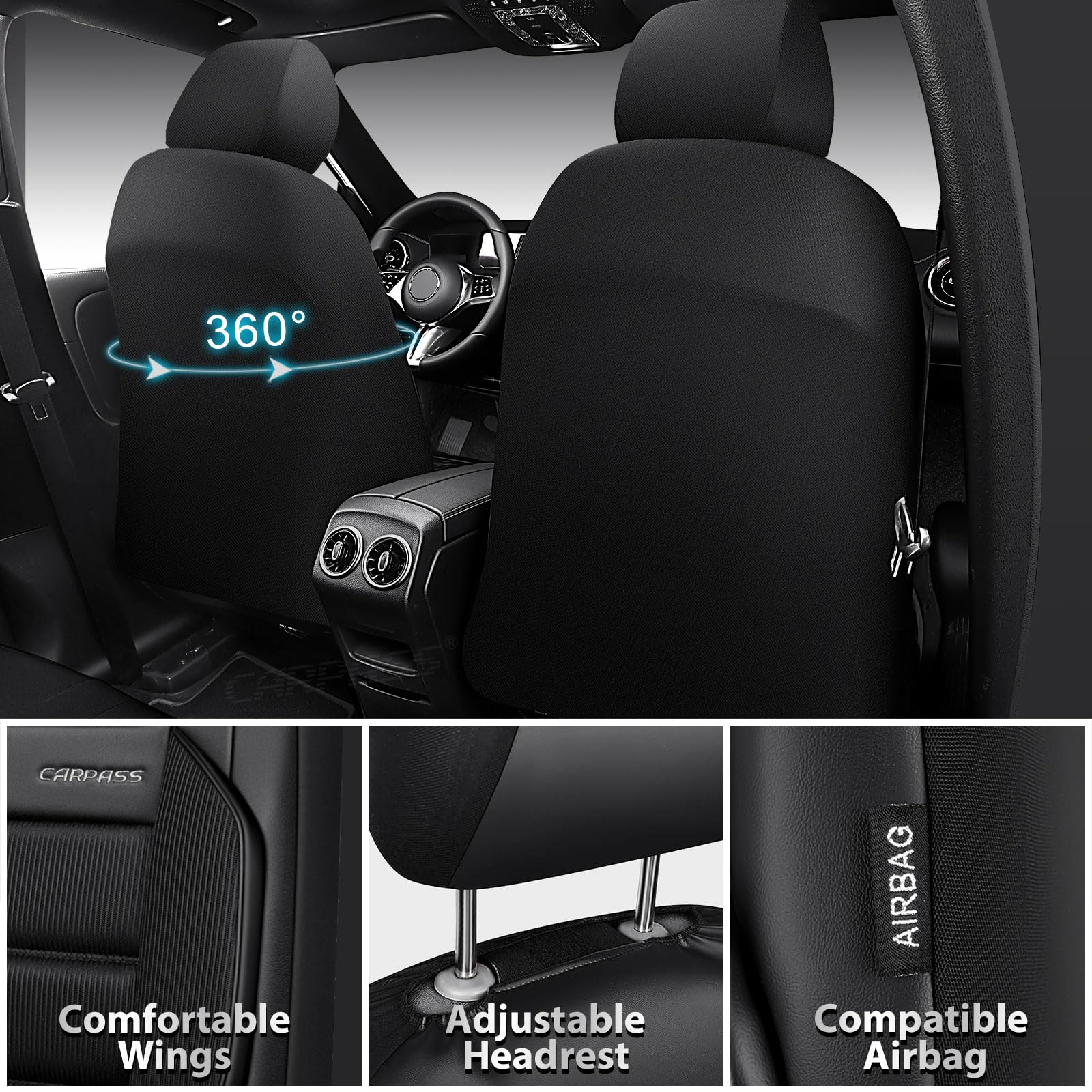 CAR PASS luxury leather-look seat cover front adds premium feel and style.