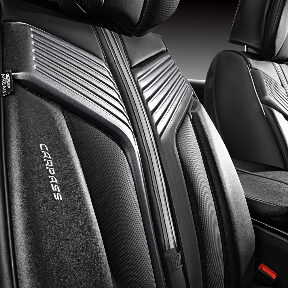 CAR PASS Nappa leather front seat cover installation demo highlights tool-free fit.