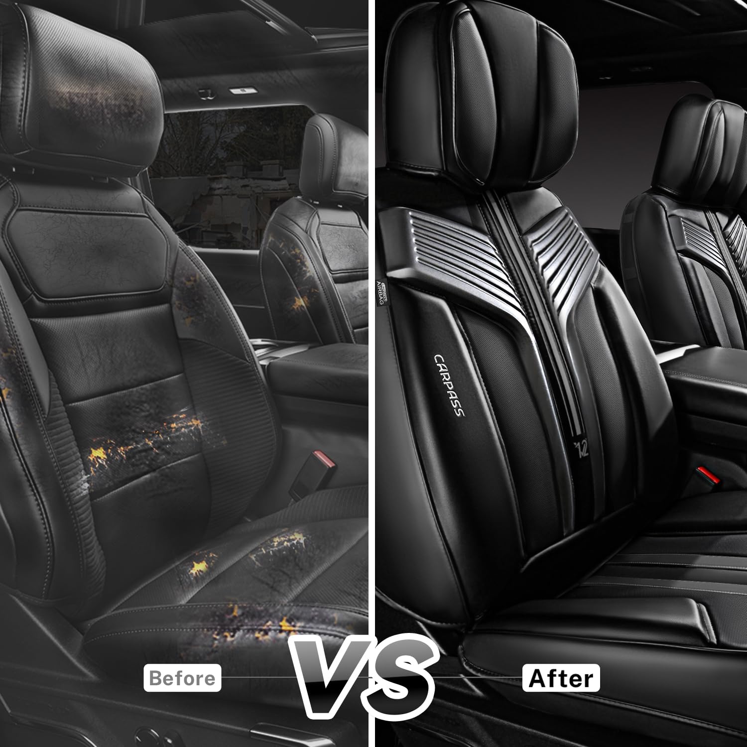 CAR PASS Nappa leather front seat cover storage pockets keep essentials handy.