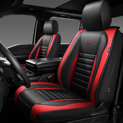 CAR PASS Nappa Leather front seat covers in black red offering waterproof protection
