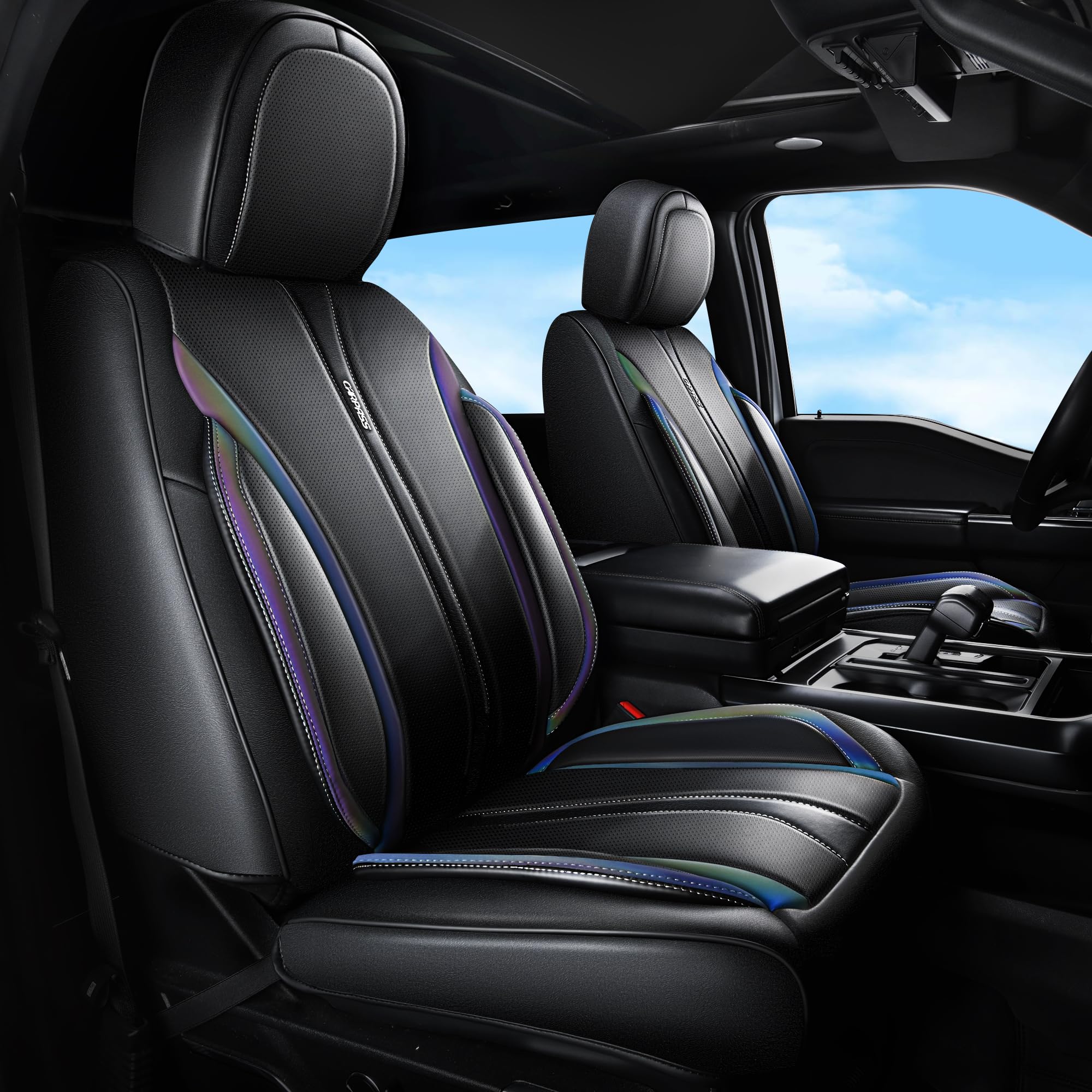 CAR PASS Nappa leather seat covers black chameleon iridescent finish adds stylish detail