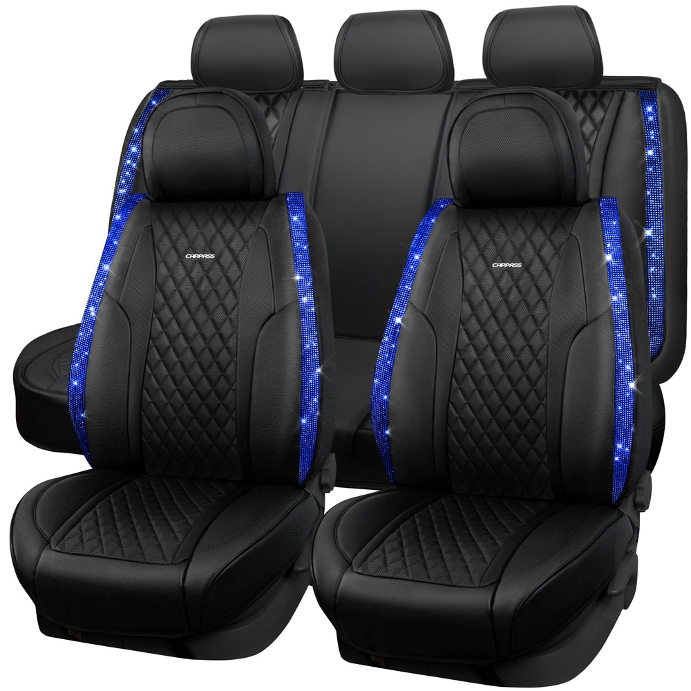 CAR PASS Nappa leather seat covers full set with glitter diamonds for a luxurious interior.