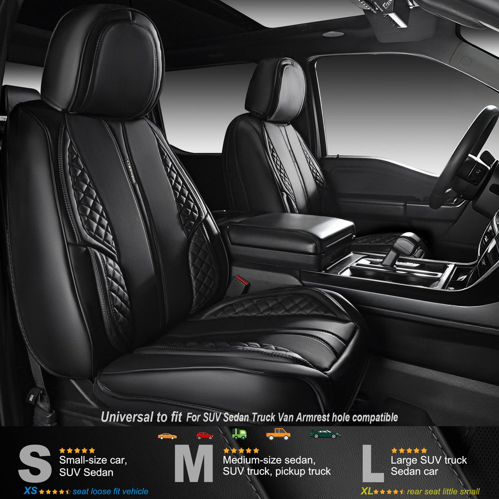 CAR PASS seat covers show waterproof material for easy spill cleanup and all-season use.