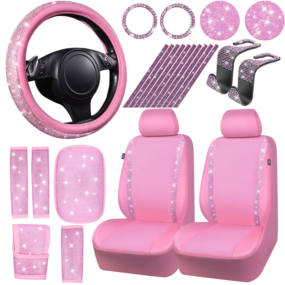 CAR PASS pink bling steering wheel cover adds sparkle and improved grip.