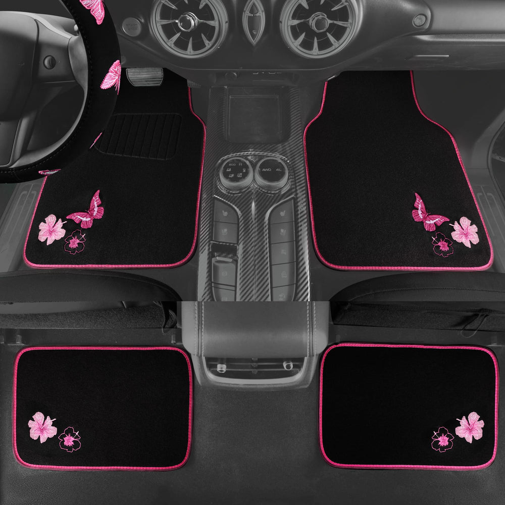 CAR PASS pink butterfly rear floor mats protecting rear area from dirt