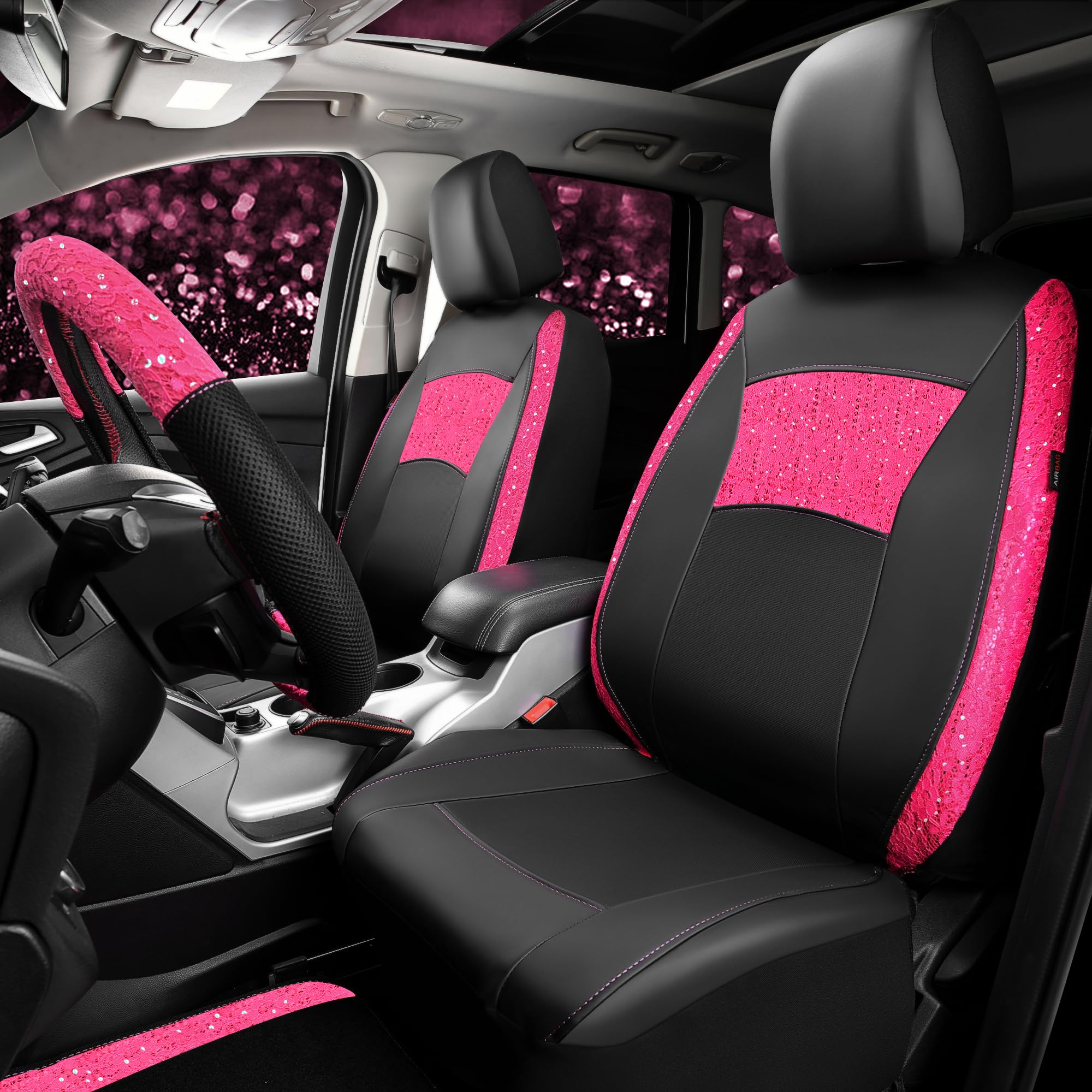 CAR PASS pink lace headrest covers refresh interior comfort