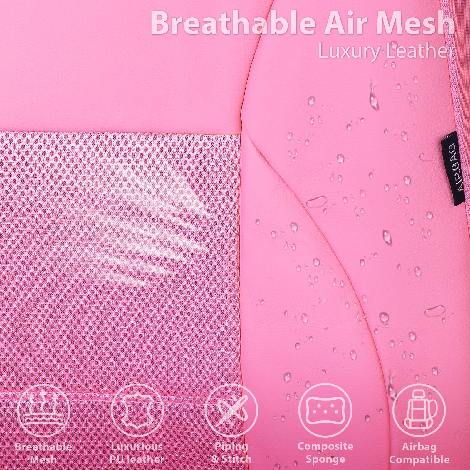 CAR PASS pink headrest covers match seats for coordinated style.